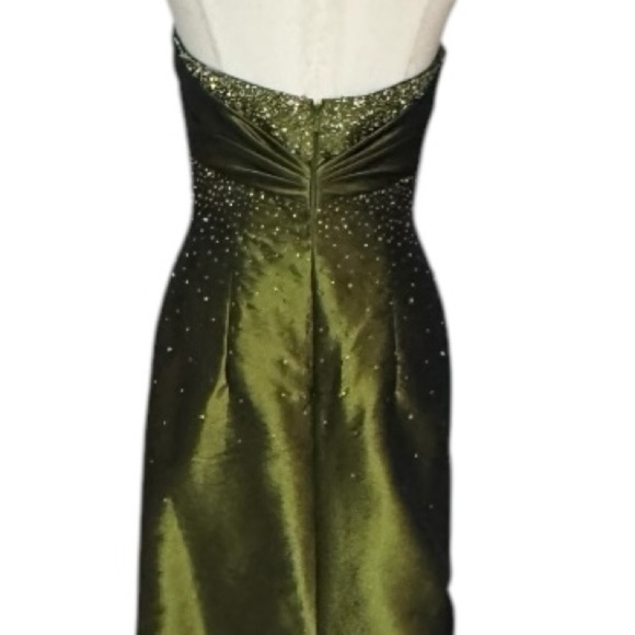 FLIRT Maggie Sottero Olive Green Beaded Dress Gown Prom Dance Formal 6 Train - Picture 5 of 14